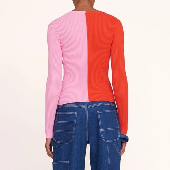 NWT STAUD Women’s Red Pink Cargo Cardigan Sweater Ribbed Size Large - Picture 2 of 12